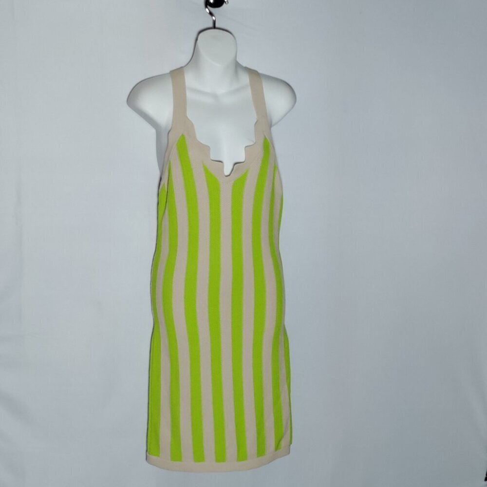 House Of Harlow 1960 Neon Green Cream Knit Striped Dress Size Medium New NWOT